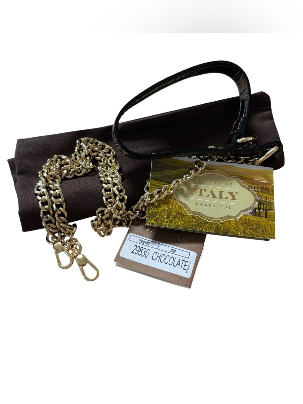 Pratesi Castalia Lady Bag chocolate croc-embossed Italian leather handbag NWOT - Picture 8 of 13